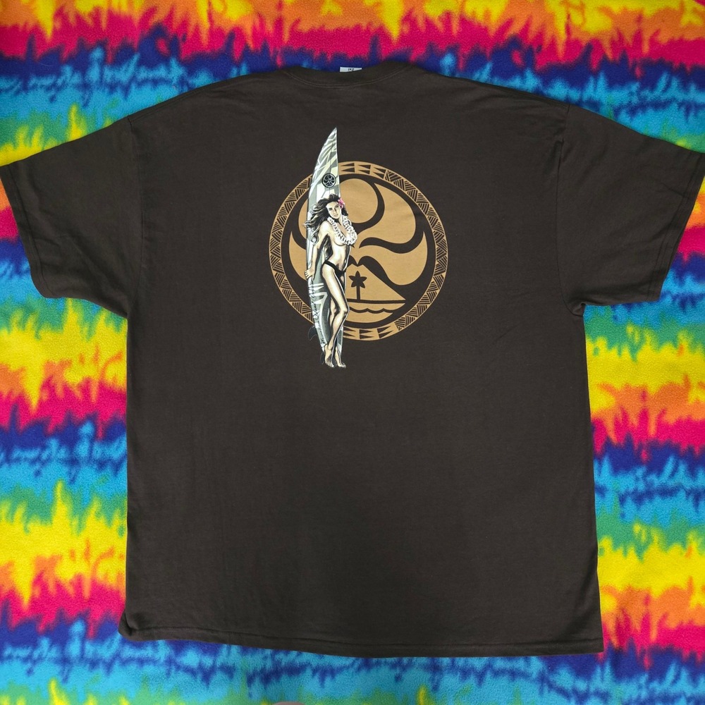 Hawaiian Island Creations HIC Brown Hula Girl Surfboard Graphic T-Shirt Mens 2XL